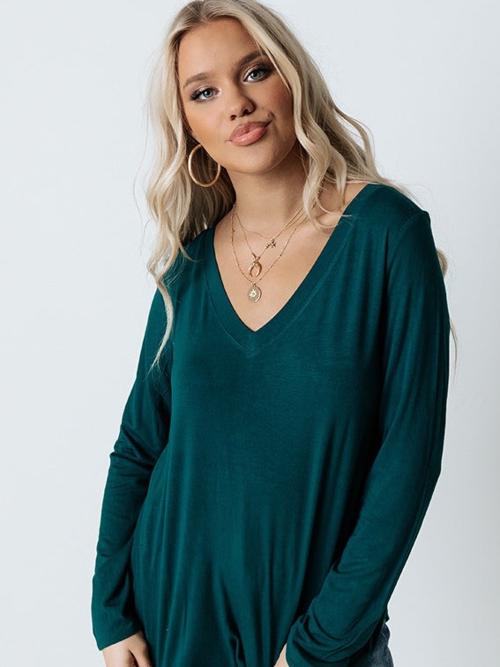 NWT Impressions Online Boutique Women's V-Neck Long Sleeve Top in Teal size L